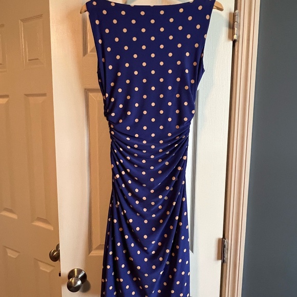Ralph Lauren Blue and Beige Polka Dot Ruched Maxi Dress - Picture 3 of 6